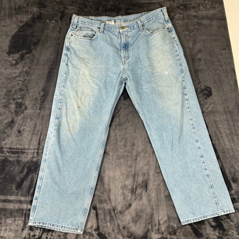 Carhartt B460 LVB Jeans Mens 42x30 Light Blue Relaxed Fit Denim Workwear